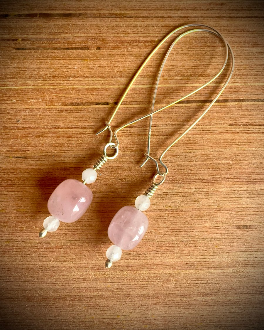 Sterling Silver earrings with Rose Quartz and Moonstone drop