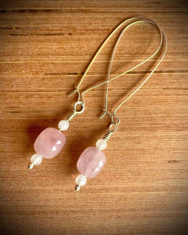 Sterling Silver earrings with Rose Quartz and Moonstone drop
