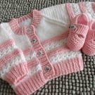 14" White & Pink Sparkle Newborn Cardigan & Shoes