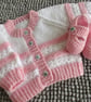 14" White & Pink Sparkle Newborn Cardigan & Shoes