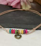 Adjustable cotton cord anklet with multicoloured howlite beads and heart charm - Image 6