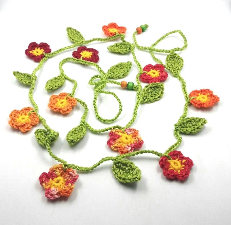 Crochet Flowers Garland in Spicy  Colours 