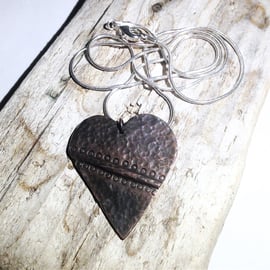  Handmade Antiqued Copper Heart Pendant Necklace - UK Free Post