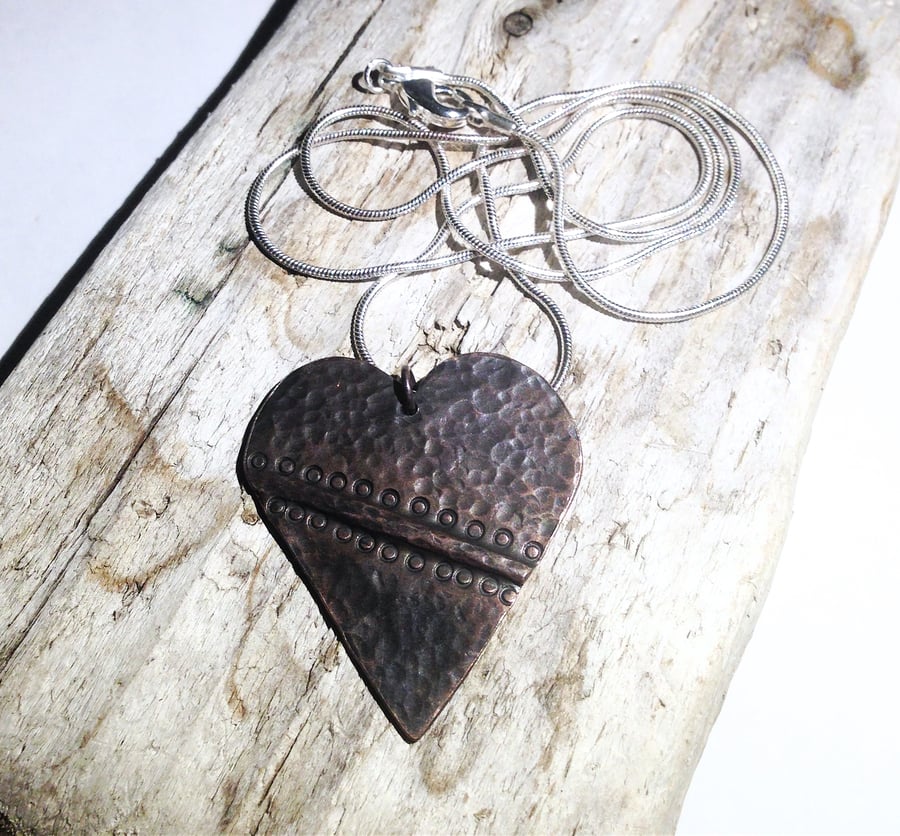  Handmade Antiqued Copper Heart Pendant Necklace - UK Free Post