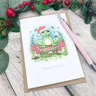 Christmas Frog on a log Card - Handmade Christmas Card - Cute Frog