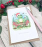 Christmas Frog on a log Card - Handmade Christmas Card - Cute Frog