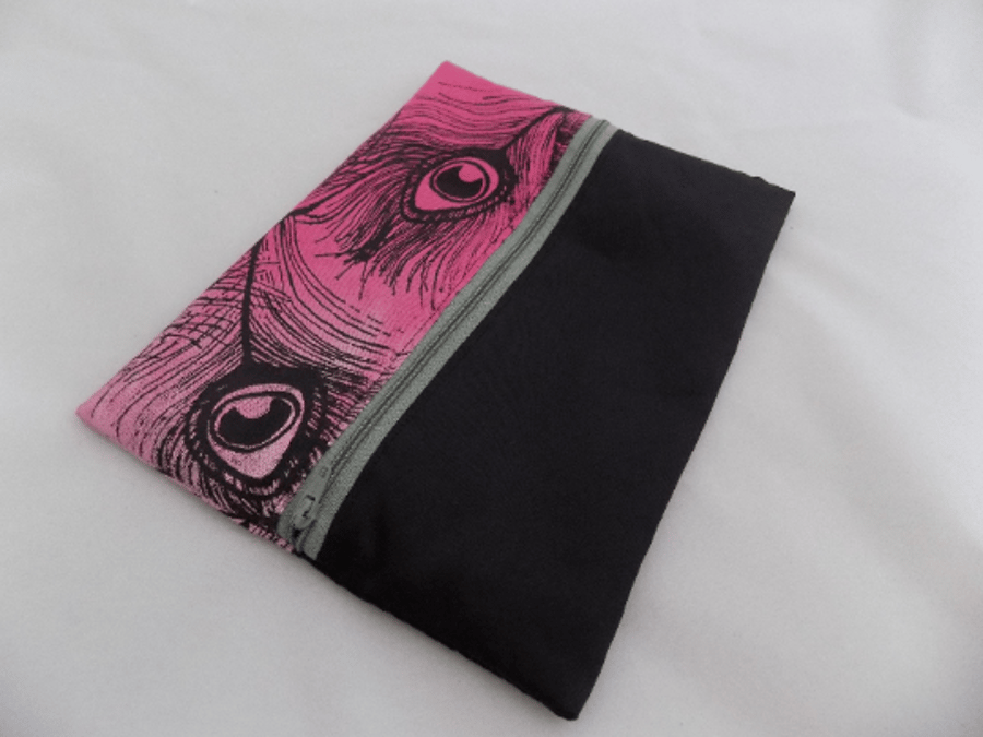 Pink makeup bag,Sunday Seconds peacock print, zero waste pouch, gift.