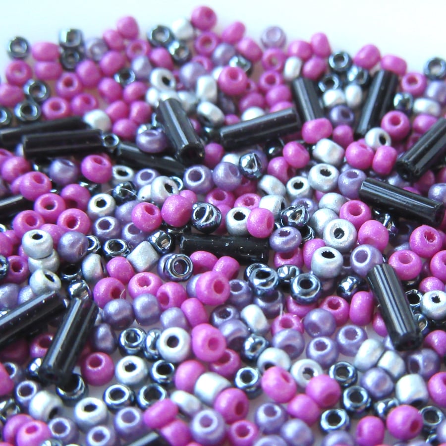 Mixed Purple, Black & Silver Beads