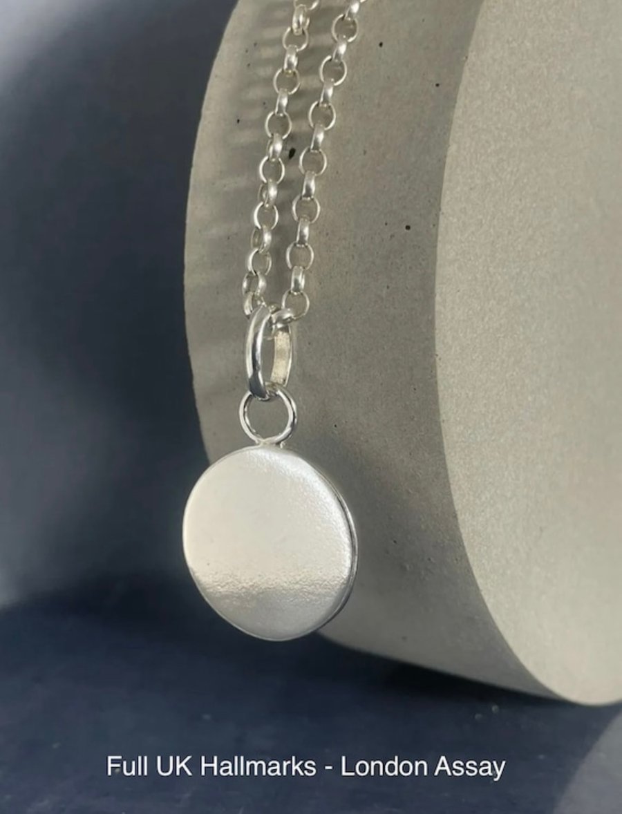 Sterling Silver Round Disc Pendant Necklace - Plain-Smooth Lengths 16-24 Inches