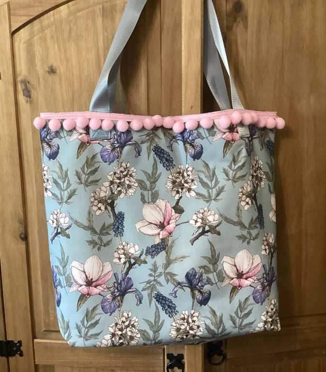 Large Tote bag, floral bag, Magnolia and Iris Tote bag