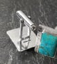Silver and turquoise rectangular cufflinks  - Image 4