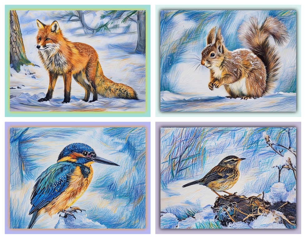 x4 Mixed Wildlife Drawing Cards A5 Size 