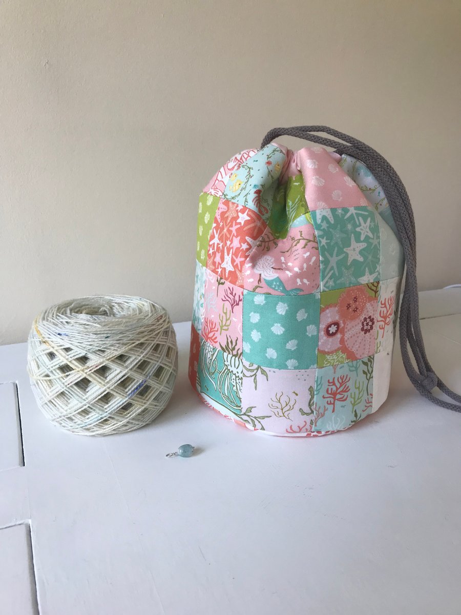 Pretty seaside sock knitters bag 