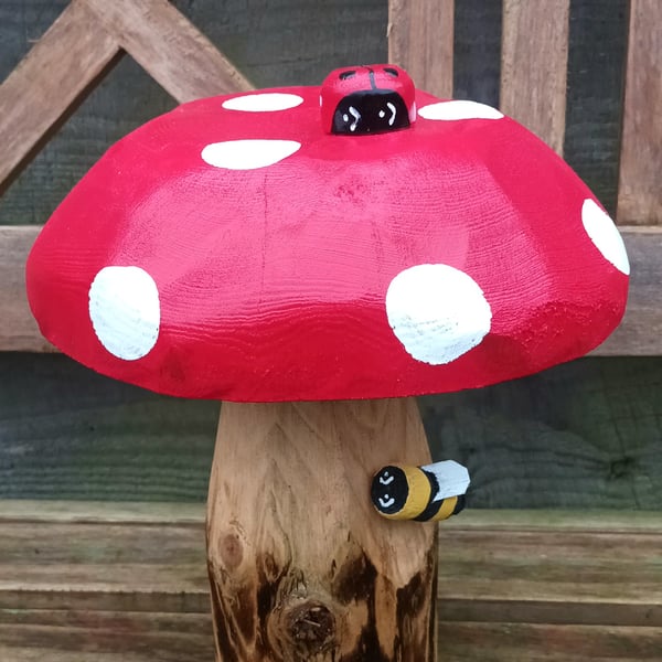 Red Spotty Toadstool with bee and ladybird
