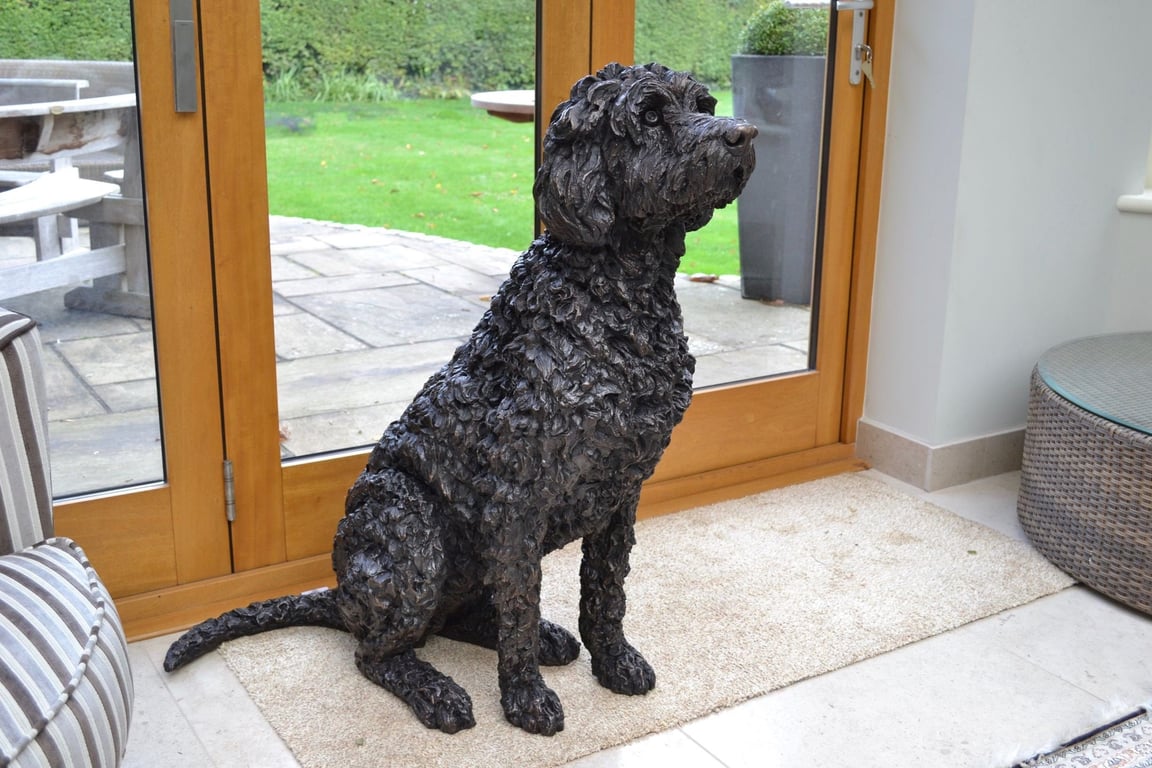 Sitting Labradoodle Dog Statue Large Bronze Resin Garden Sculpture