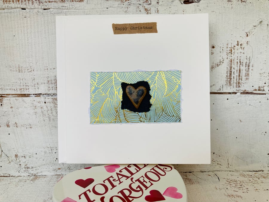 Ceramic Christmas card, love heart hand made as a gift 