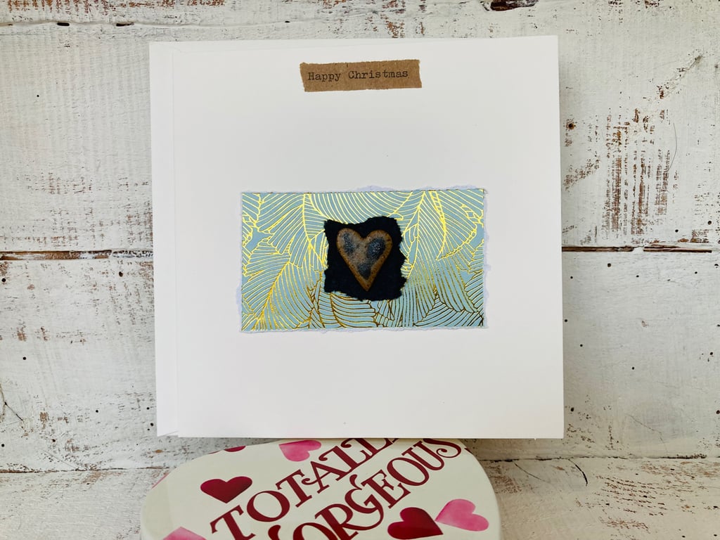 Ceramic Christmas card, love heart hand made as a gift 