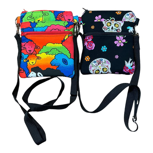 Colourful sheep print slim phone shoulder bag with multi pockets, teenager messe