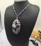 Large Banded Amethyst Pendant Necklace, Purple Beaded Handmade Jewellery Gift