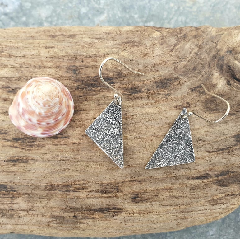 Textured triangular sterling silver earrings
