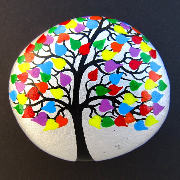 Tree Stone Painting, Love Gift, Hand Painted Pebble, LGBTQ, Anniversary Hearts
