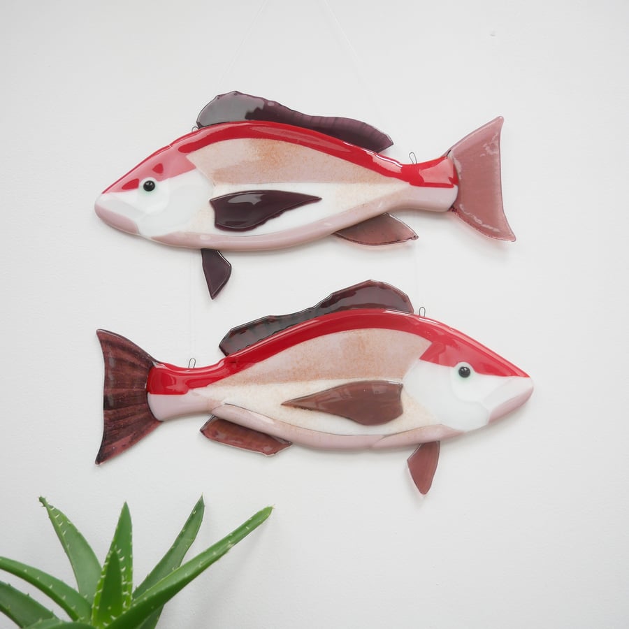 Red Snapper Fused Glass Fish Wall Hanging Decoration