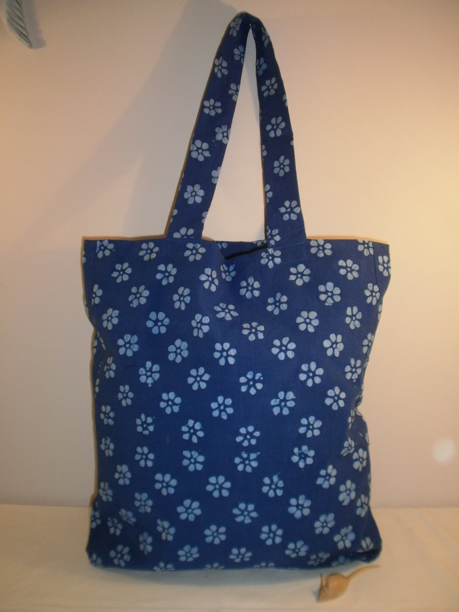 Flowery Blue Batik Effect Tote Bag