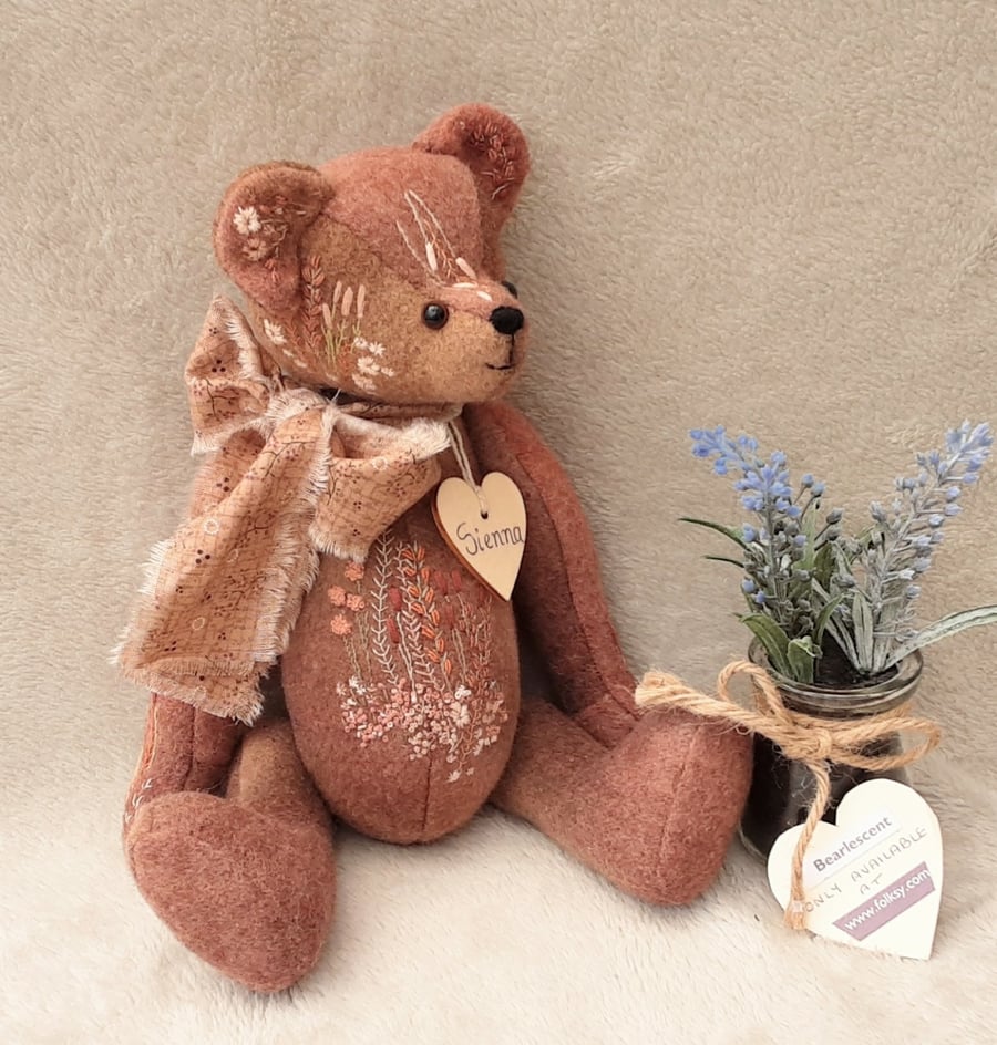 Hand Embroidered Alpaca Artist Bear, One of a Kind Collectable Teddy Bear