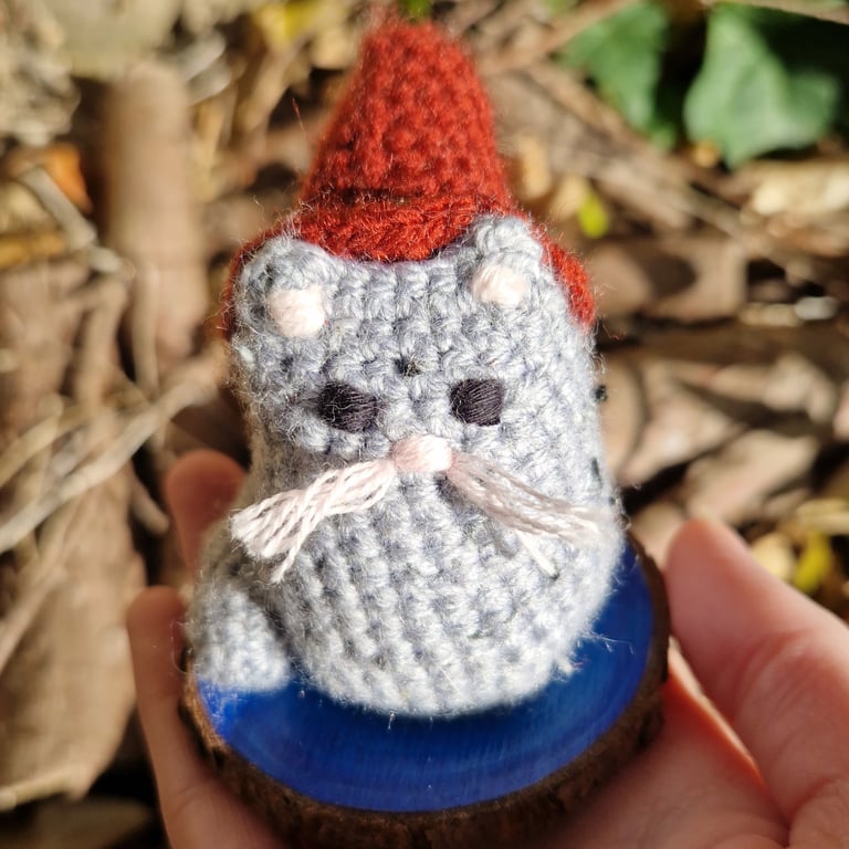 Halloween Grey Cat Decor, Cat Ornament, Witch Hat, Cat Gift