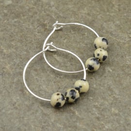 Boho Dalmatian Jasper Gemstone & 20mm Sterling Silver Hoop Earrings