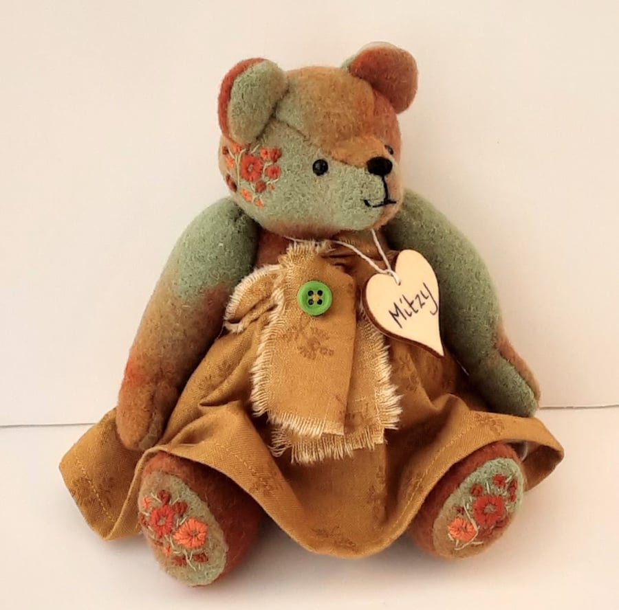 Hand dyed mini artist bear. Small handmade embroidered teddy bear, OOAK Bear