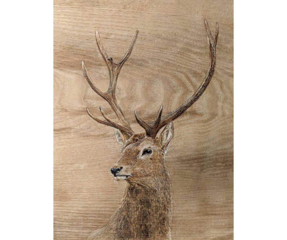 Original Stag painting on reclaimed and repurposed wood