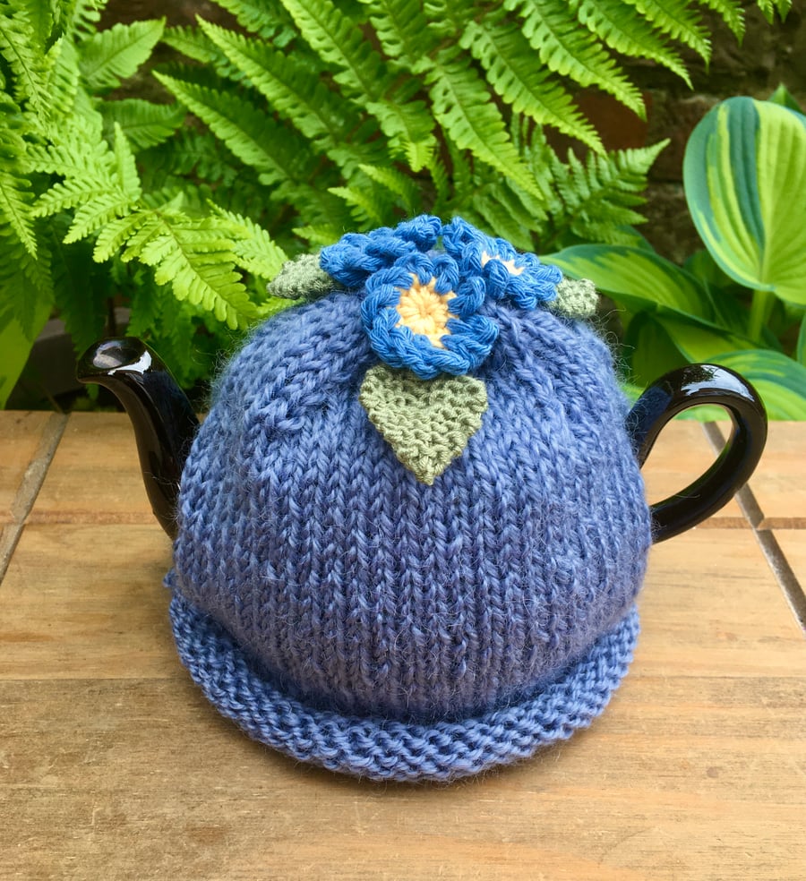 Small Forget-Me-Not Tea Cosy, One Cup Blue Flower Tea Cozy