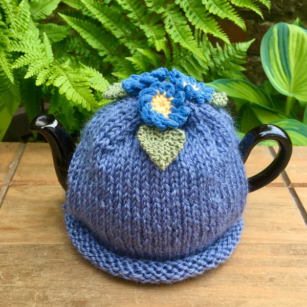 Small Forget-Me-Not Tea Cosy, One Cup Blue Flower Tea Cozy