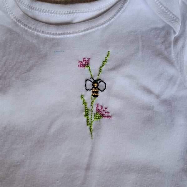 Bee vest, onesie, hand embroidered, age 9-12 months