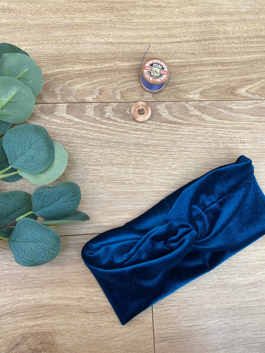 Blue Top Knot Jersey Headband, stretchy Alice Band, Adult, Boho Chic 