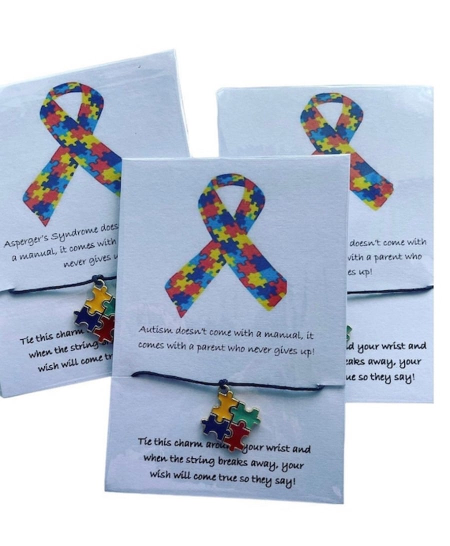 Autism awareness ASD wish bracelet puzzle charm corded gift bracelet 