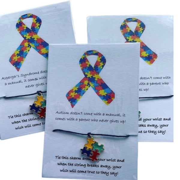 Autism awareness ASD wish bracelet puzzle charm corded gift bracelet 
