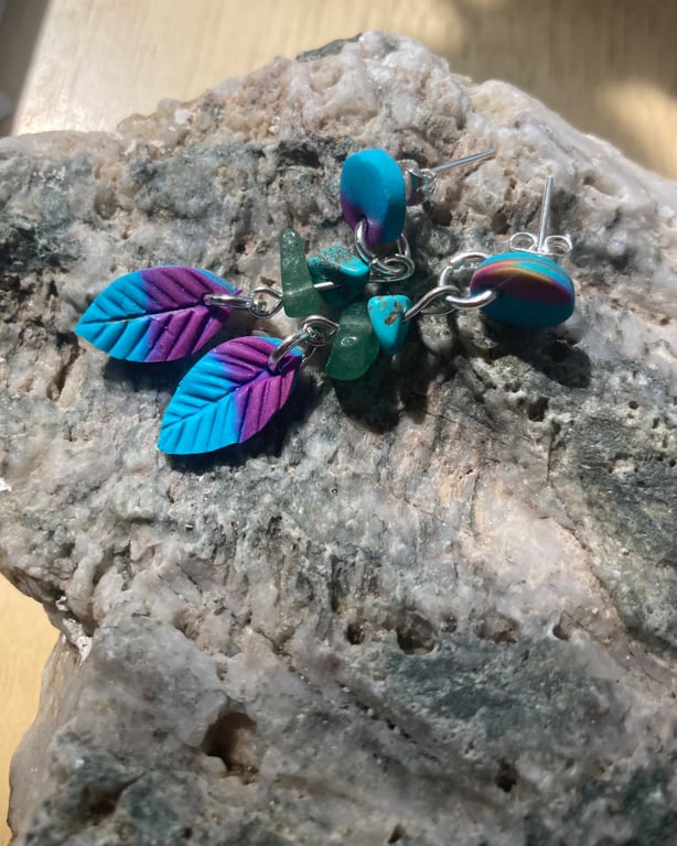Button and leaf earrings
