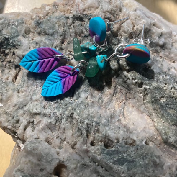 Button and leaf earrings