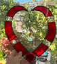 Stained Glass and Wire Heart Suncatcher - Handmade - red - Image 4