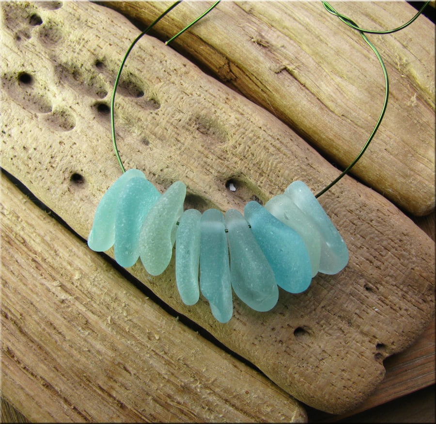 9 Natural sea glass beads, top drilled , supplies (12)