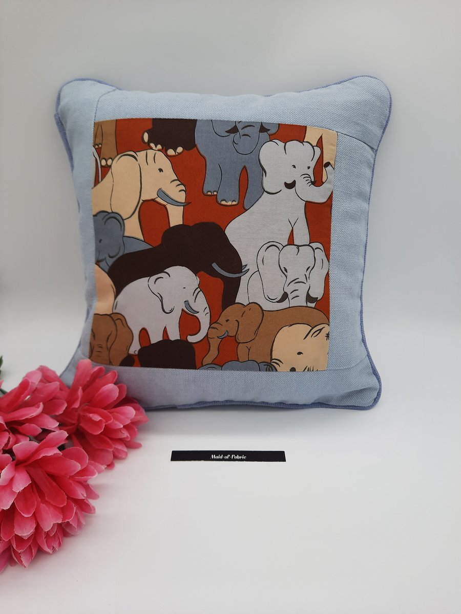 Cushion 11" x 11" blue elephant lovers. SALE 