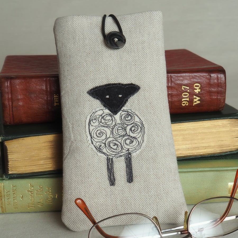 Glasses Spectacles Case Handmade Sheep Design  Freehand Machine Embroidered 