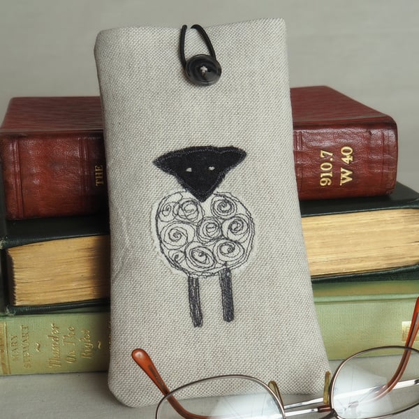 Glasses Spectacles Case Handmade Sheep Design  Freehand Machine Embroidered 