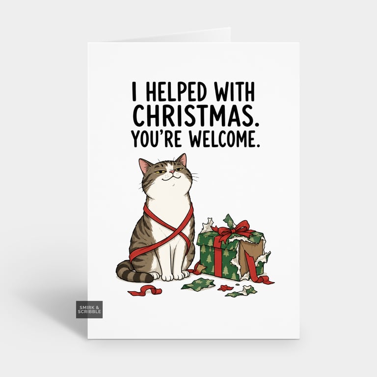 Funny Snarky Christmas Card - Helped Cat