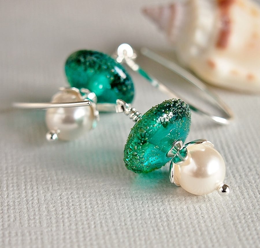 Teal Blue Green Earrings Pearl Earrings Swa Folksy