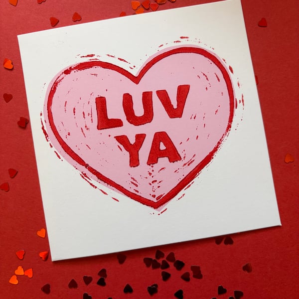 Handprinted LUV YA Valentine's Day Card