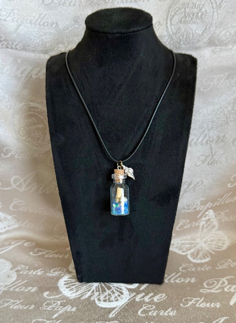 Handmade Mermaid Message Bottle Necklace – Ocean Inspired Glass Bottle Pendant