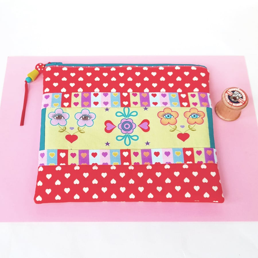 Red Quilted Patchwork Sewing Project Bag